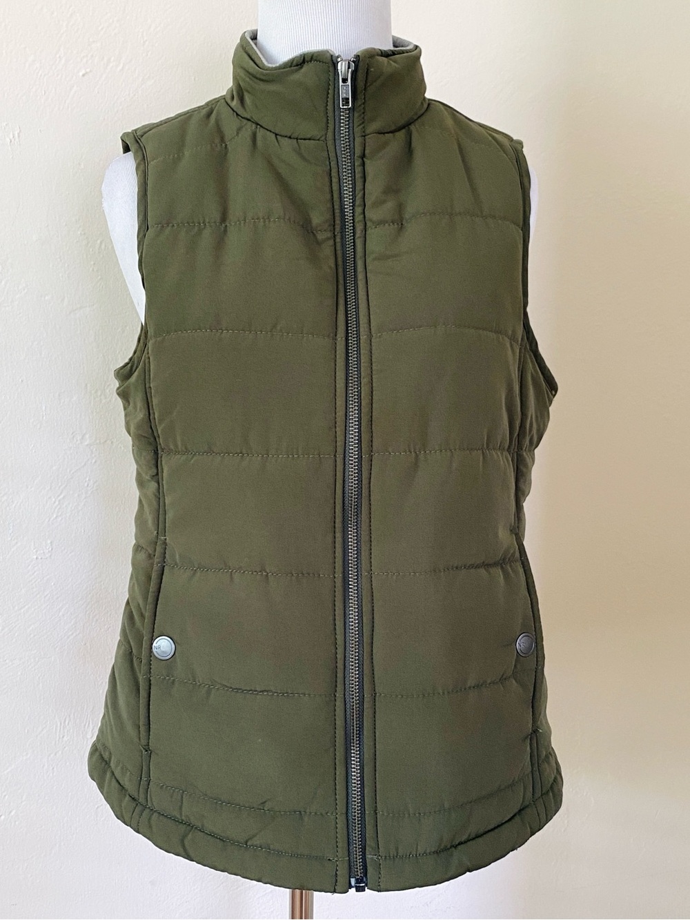 Natural Reflections Olive Quilted Puffer Vest Women's Sleeveless Jacket Small